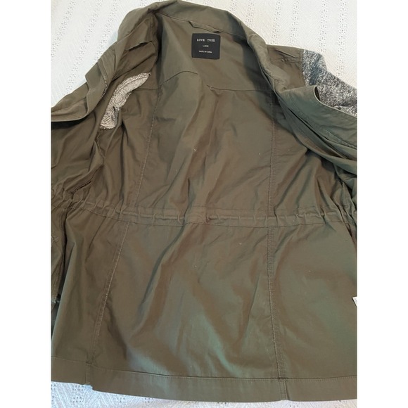 Love Tree Zip Jacket Size Large Utility GREEN grey thermal sleeves cinched - Picture 10 of 10